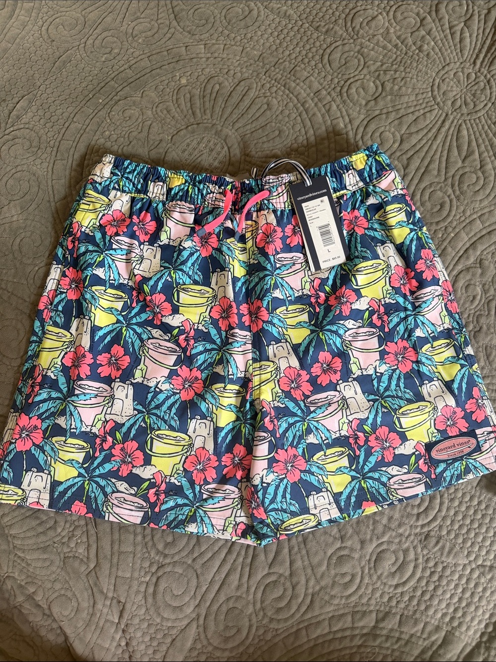 Vineyard Vines Navy Tropical Print Swim Trunks